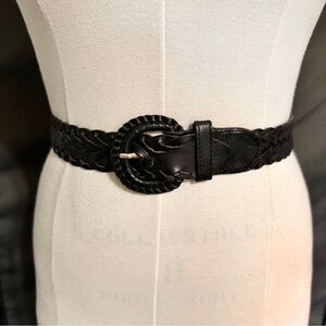 Vintage Leather Women's Belt Size M Black Braided Unisex Woven Accessories Retro